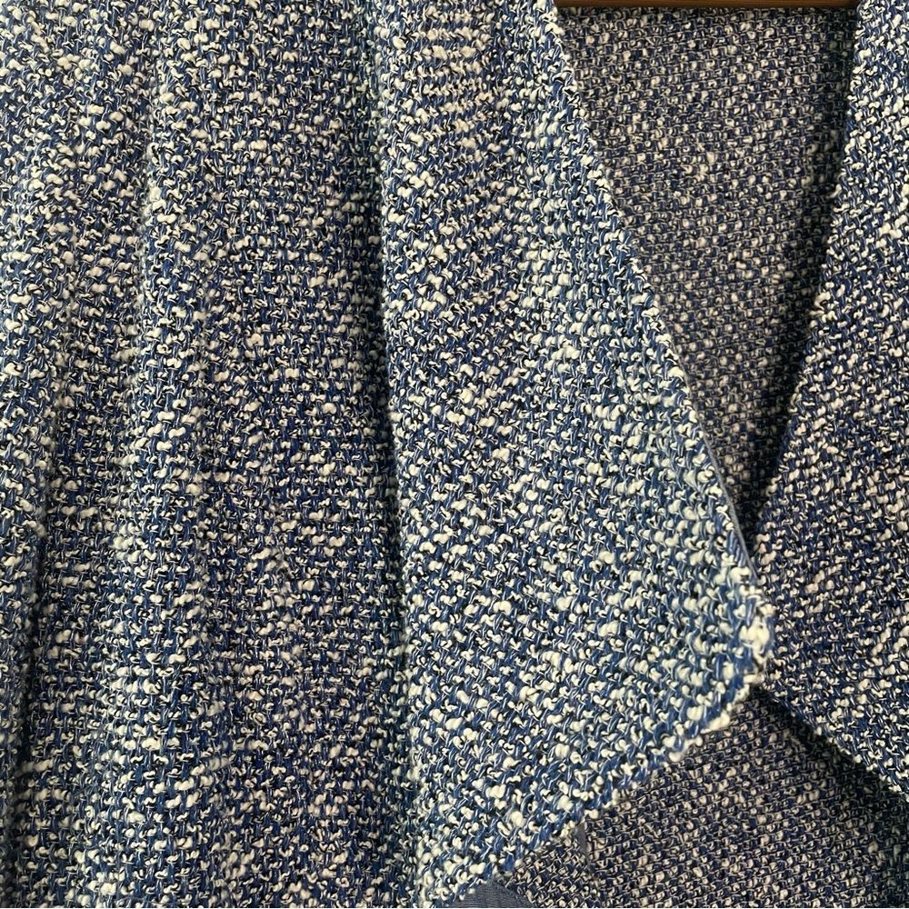 Talbots Open Front Waterfall Blazer Jacket Blue Tweed Boucle Cotton Size Large - Picture 7 of 15